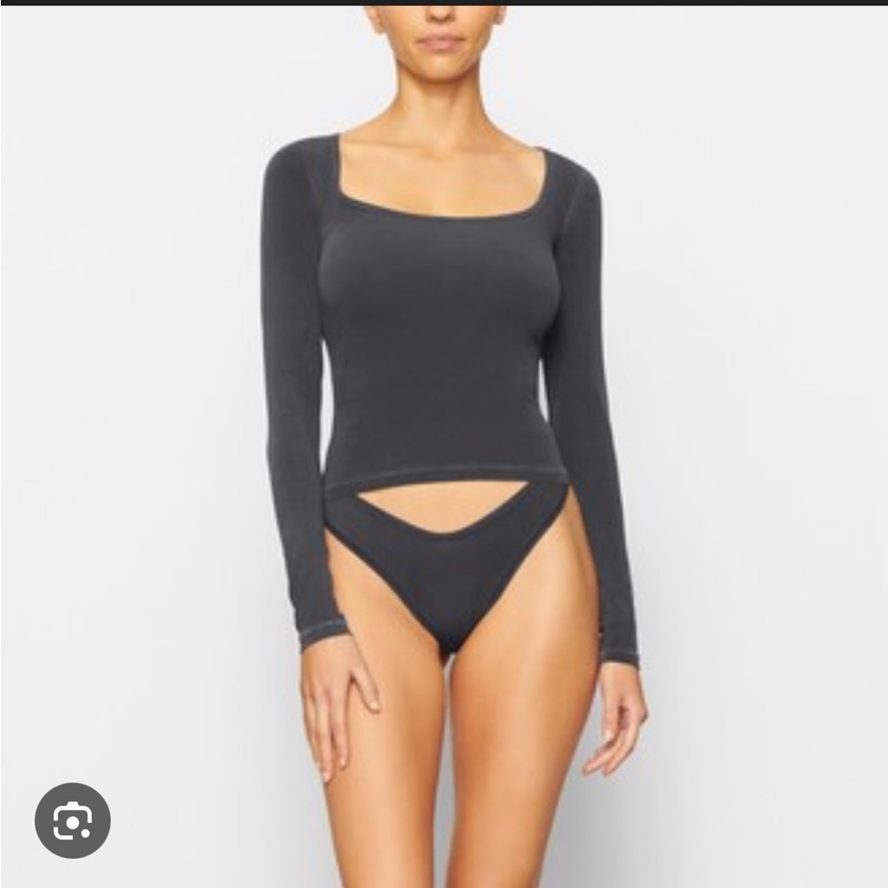 SKIMS Vintage Wash Charcoal Long Sleeve Top